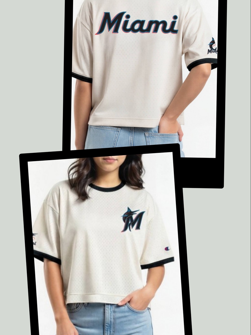 MLB Champion Miami MARLINS Crop Mesh Jersey - Women Small, Appliques, Black Trim